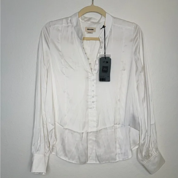 NWT ✨ Zadig & Voltaire White Blouse ‘Twina Satin’ Sz Small $348 - Picture 6 of 13